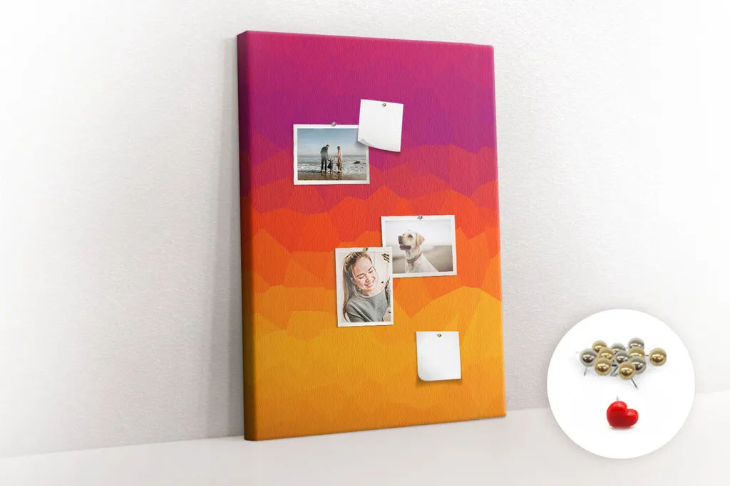 Pinwand Korkplatte Tafel ohne Rahmen - Lehrmittel Kinderspiel - 70x100 cm - 100 Stk. Metall-Pinnadeln - Sonnenaufgang Farbverlauf